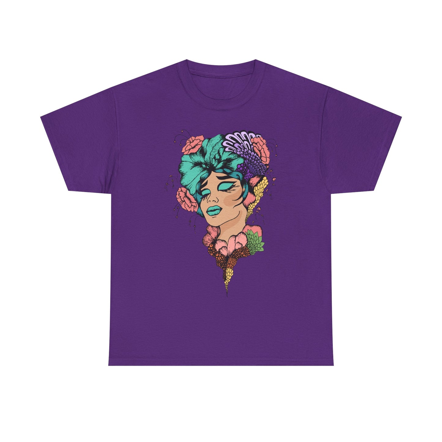 Vibrant Floral Art Tee, Unisex Heavy Cotton T-Shirt, Bohemian Style Shirt, Gift for Art Lovers, Casual Wear, Festival Outfit