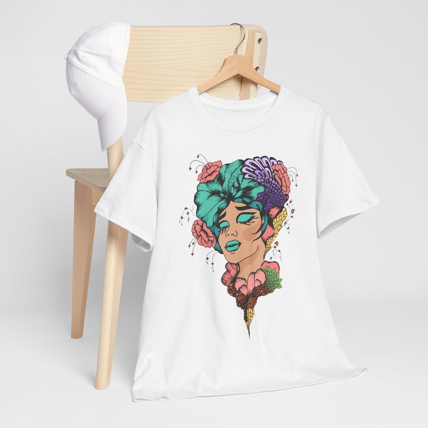 Vibrant Floral Art Tee, Unisex Heavy Cotton T-Shirt, Bohemian Style Shirt, Gift for Art Lovers, Casual Wear, Festival Outfit