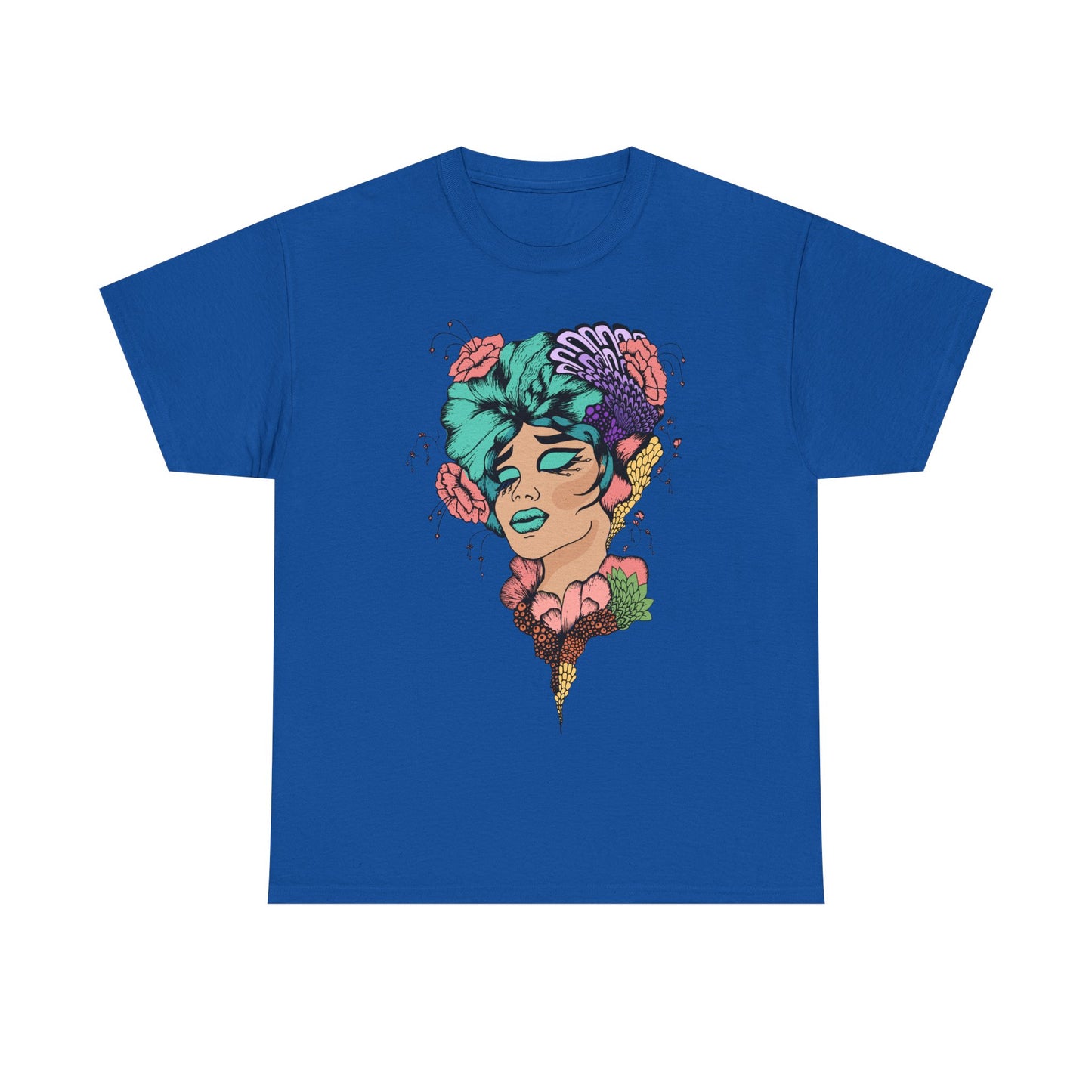 Vibrant Floral Art Tee, Unisex Heavy Cotton T-Shirt, Bohemian Style Shirt, Gift for Art Lovers, Casual Wear, Festival Outfit