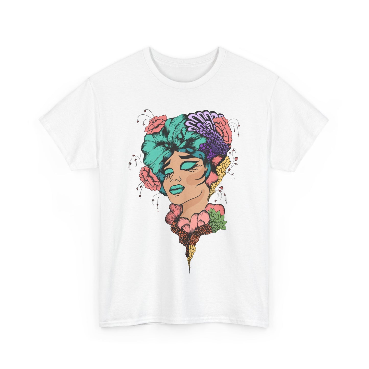 Vibrant Floral Art Tee, Unisex Heavy Cotton T-Shirt, Bohemian Style Shirt, Gift for Art Lovers, Casual Wear, Festival Outfit