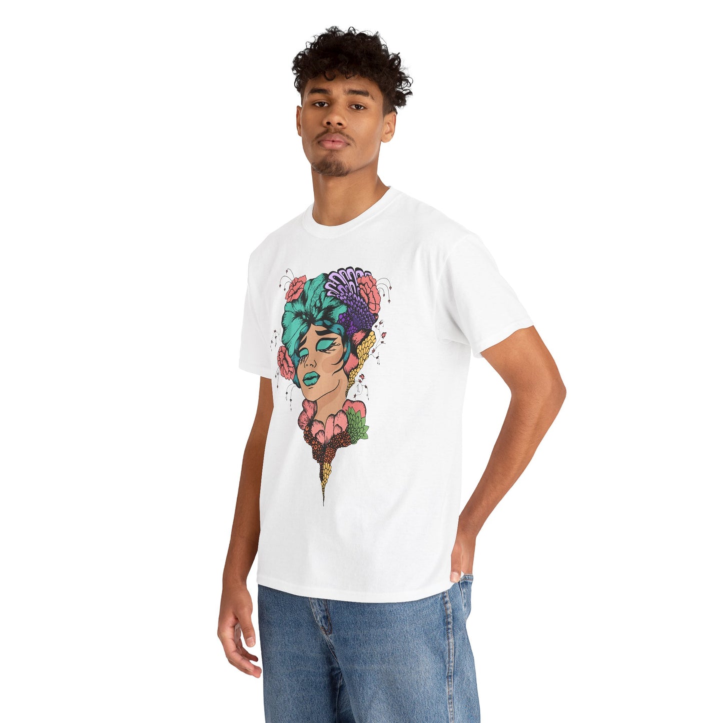 Vibrant Floral Art Tee, Unisex Heavy Cotton T-Shirt, Bohemian Style Shirt, Gift for Art Lovers, Casual Wear, Festival Outfit