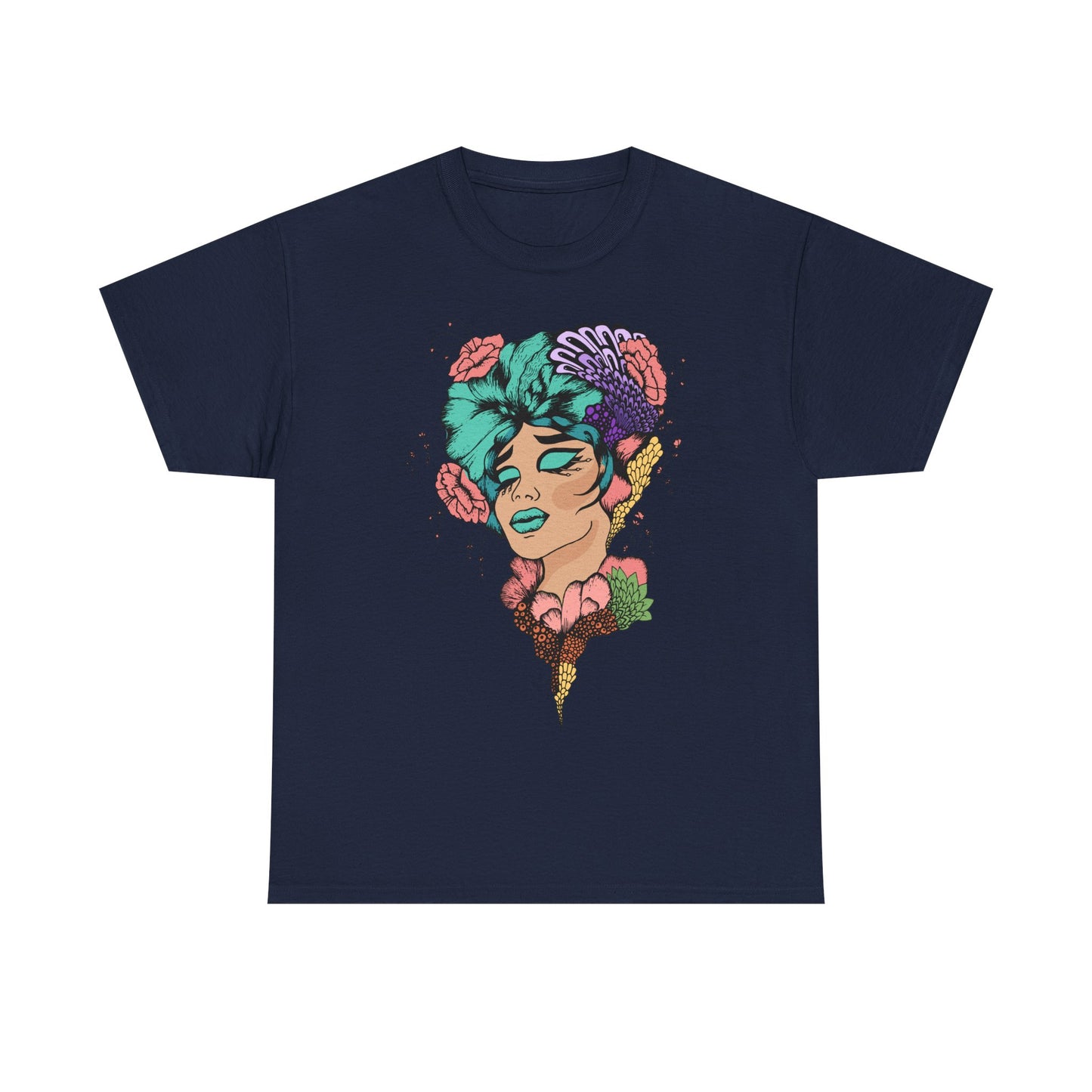 Vibrant Floral Art Tee, Unisex Heavy Cotton T-Shirt, Bohemian Style Shirt, Gift for Art Lovers, Casual Wear, Festival Outfit