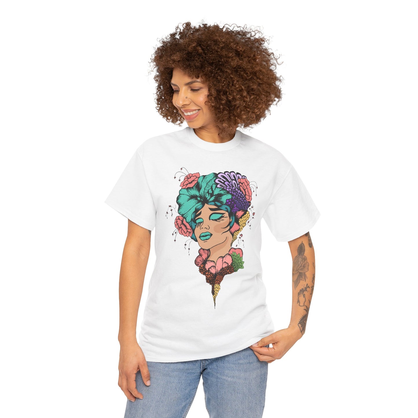 Vibrant Floral Art Tee, Unisex Heavy Cotton T-Shirt, Bohemian Style Shirt, Gift for Art Lovers, Casual Wear, Festival Outfit
