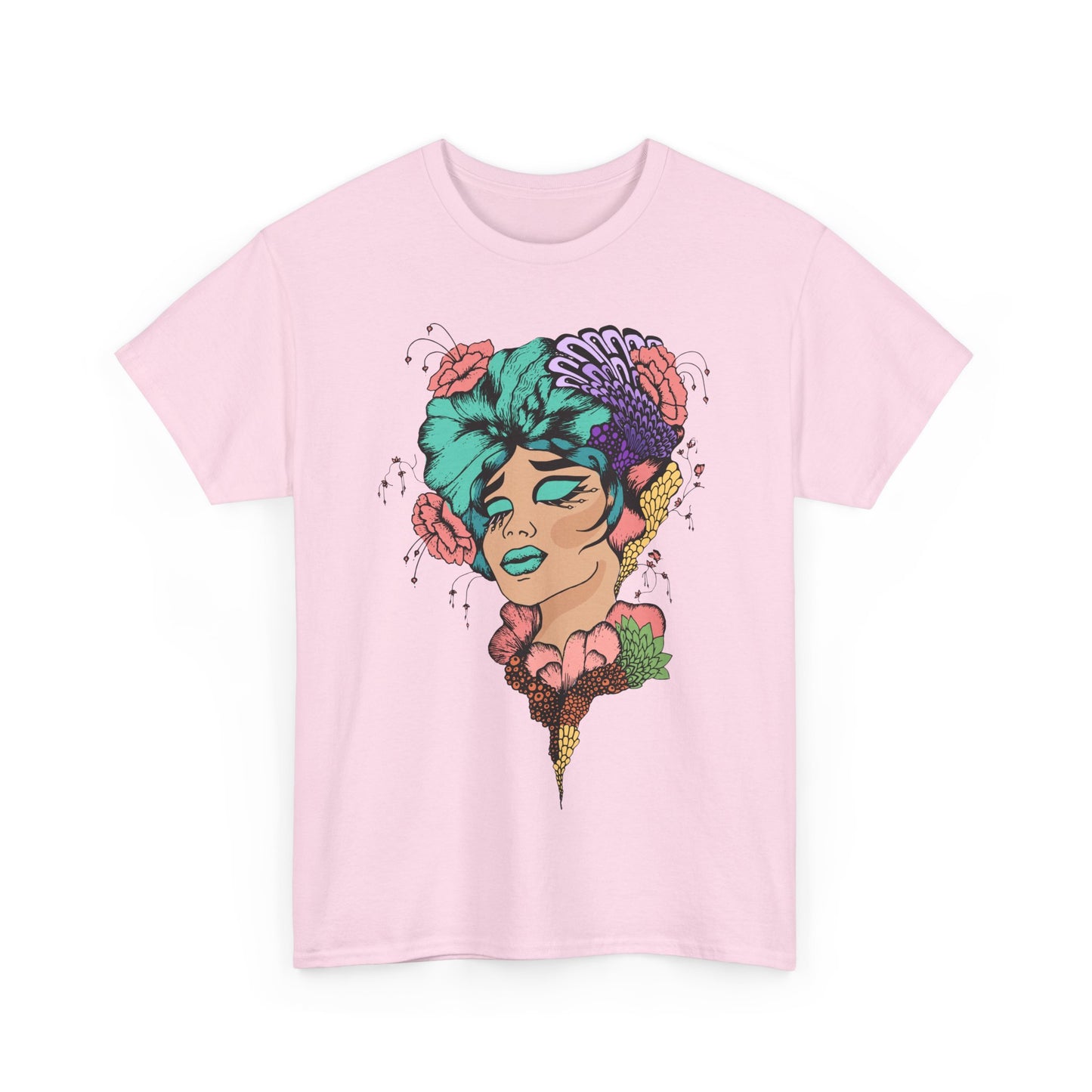 Vibrant Floral Art Tee, Unisex Heavy Cotton T-Shirt, Bohemian Style Shirt, Gift for Art Lovers, Casual Wear, Festival Outfit