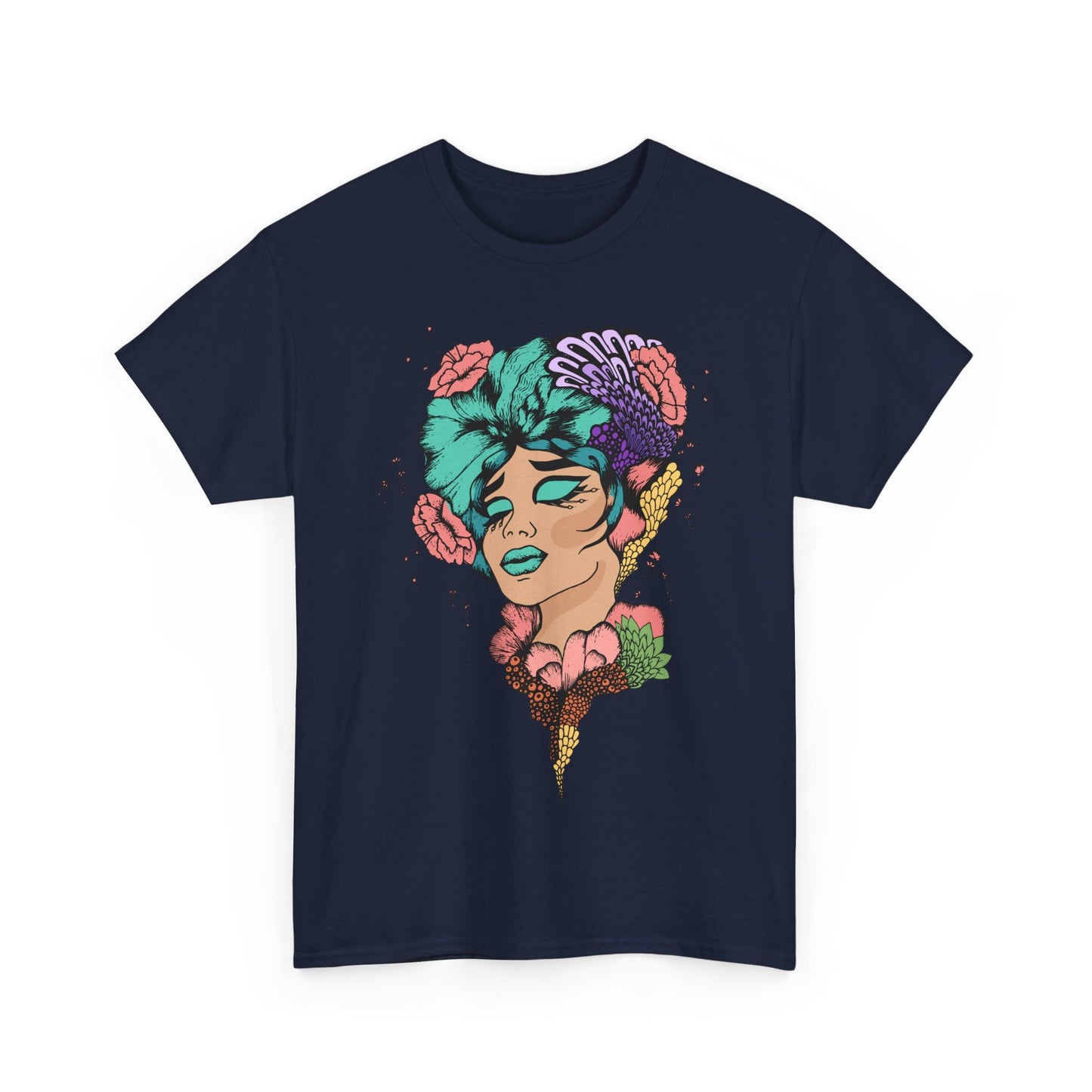 Vibrant Floral Art Tee, Unisex Heavy Cotton T-Shirt, Bohemian Style Shirt, Gift for Art Lovers, Casual Wear, Festival Outfit