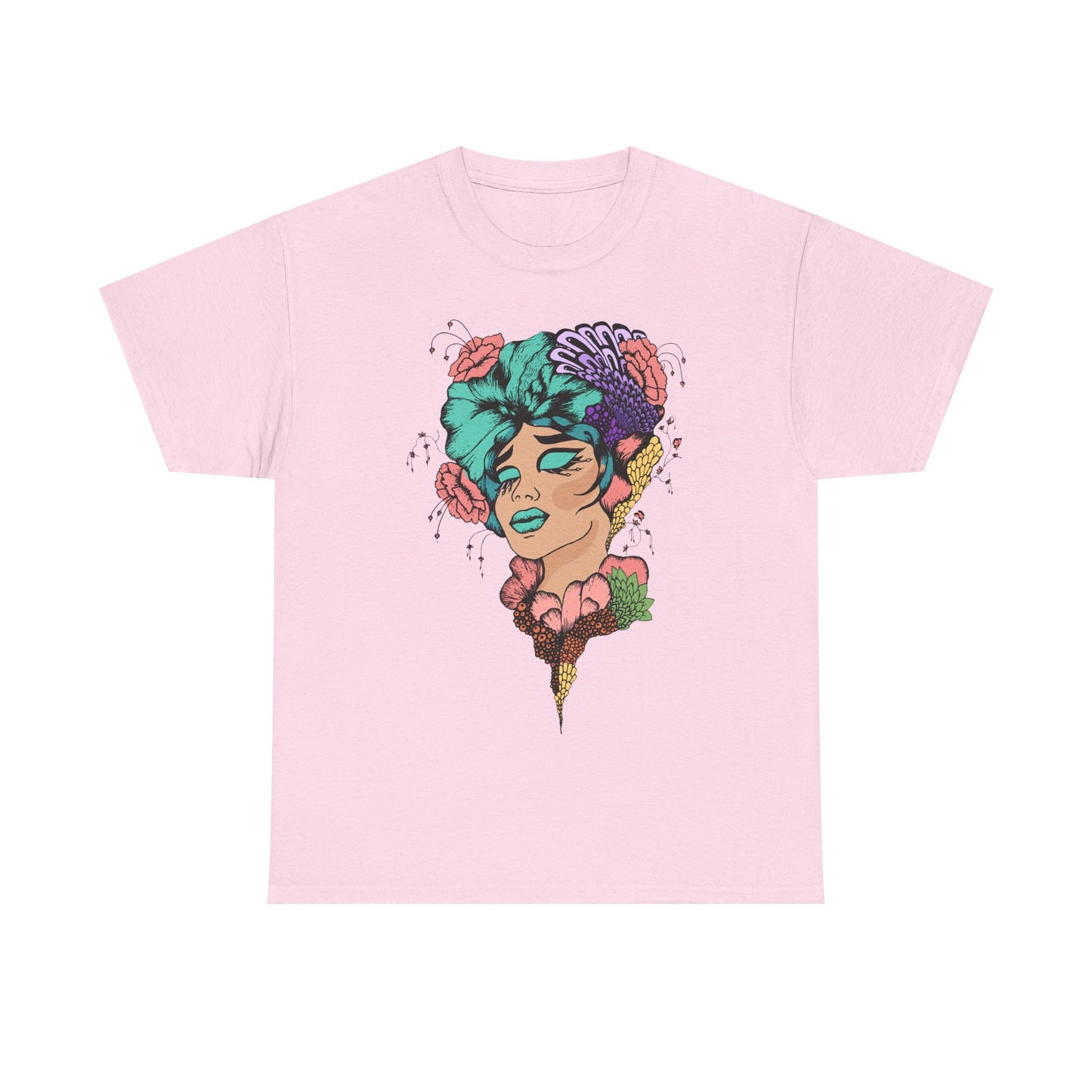 Vibrant Floral Art Tee, Unisex Heavy Cotton T-Shirt, Bohemian Style Shirt, Gift for Art Lovers, Casual Wear, Festival Outfit