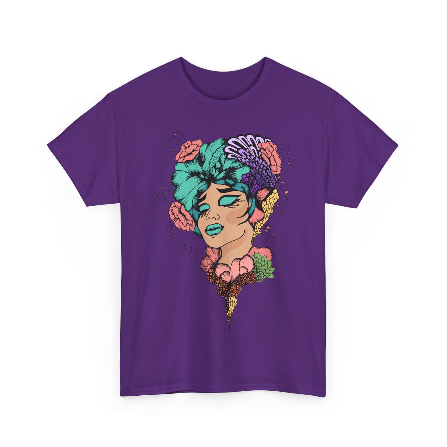Vibrant Floral Art Tee, Unisex Heavy Cotton T-Shirt, Bohemian Style Shirt, Gift for Art Lovers, Casual Wear, Festival Outfit