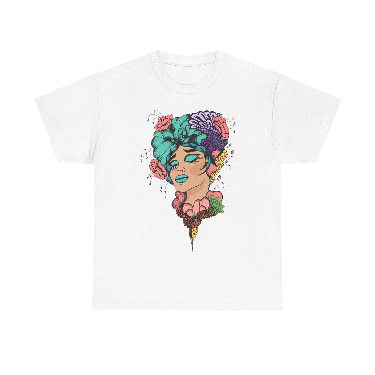 Vibrant Floral Art Tee, Unisex Heavy Cotton T-Shirt, Bohemian Style Shirt, Gift for Art Lovers, Casual Wear, Festival Outfit