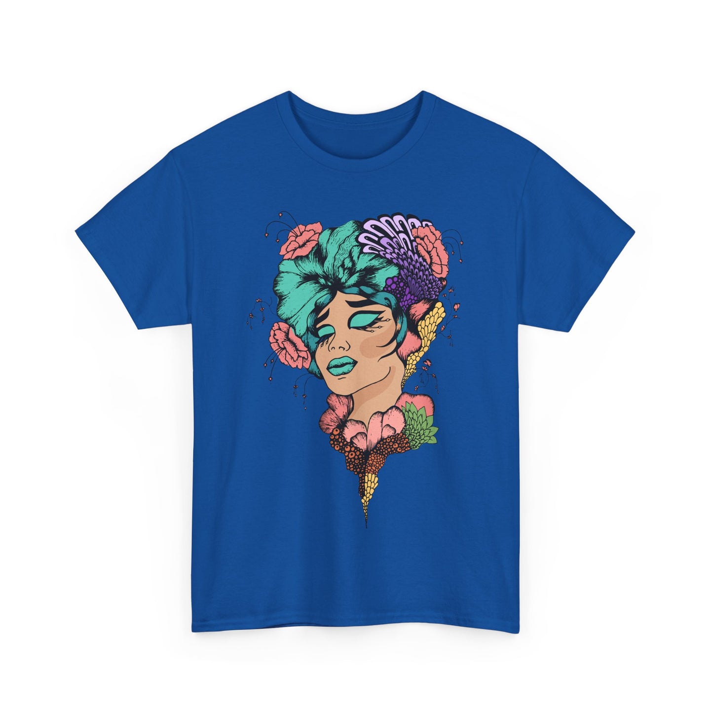 Vibrant Floral Art Tee, Unisex Heavy Cotton T-Shirt, Bohemian Style Shirt, Gift for Art Lovers, Casual Wear, Festival Outfit